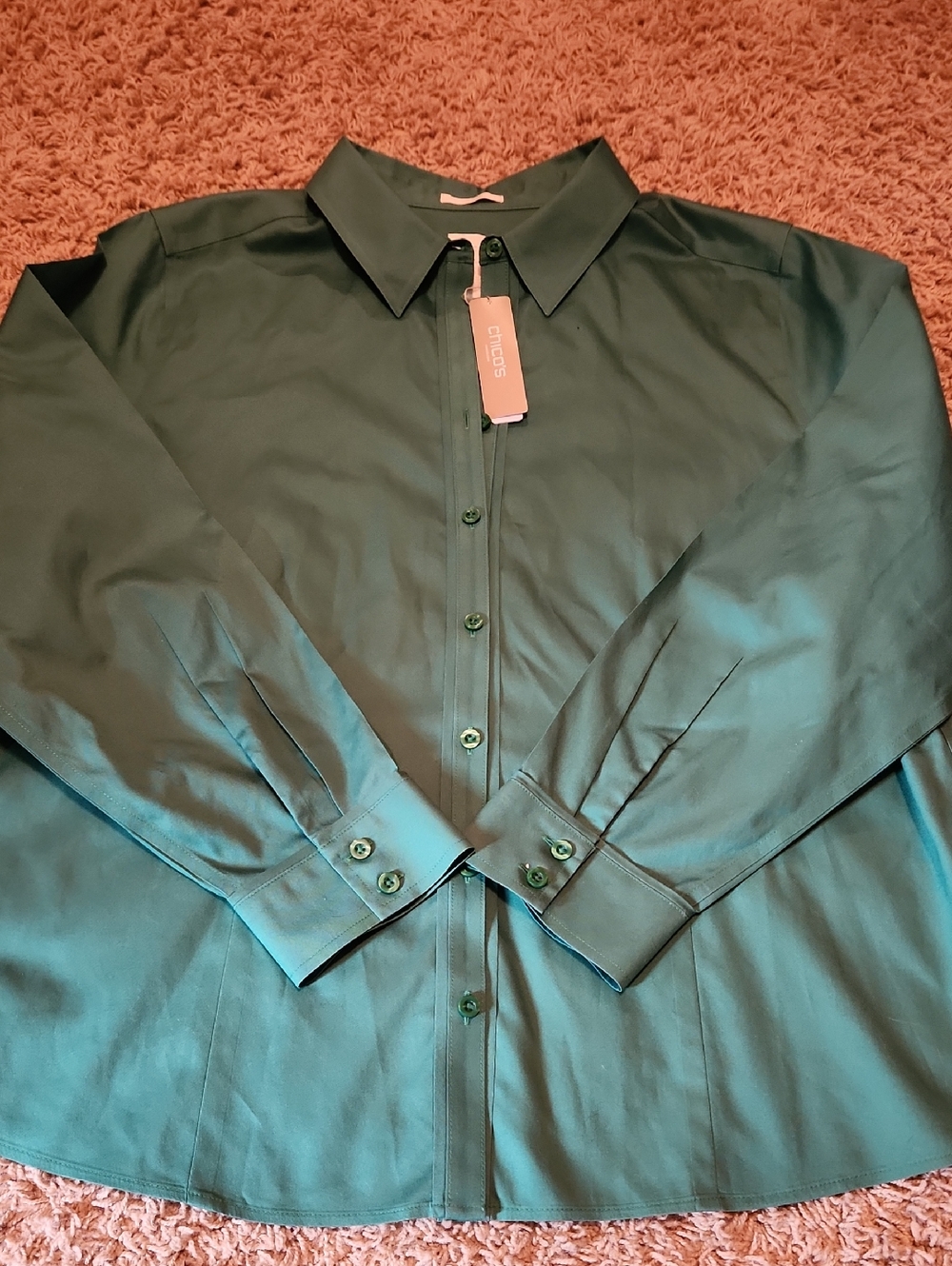 NWT Chico's Kelly Green Long-Sleeve Button Shirt Size 3 - Picture 2 of 11